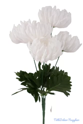 Krizantém 5 ágú selyemvirág csokor 45cm D11cm - Fehér