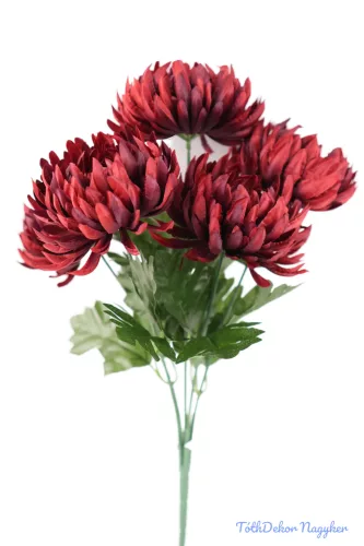 Krizantém 5 ágú selyemvirág csokor 45cm D11cm - Bordó