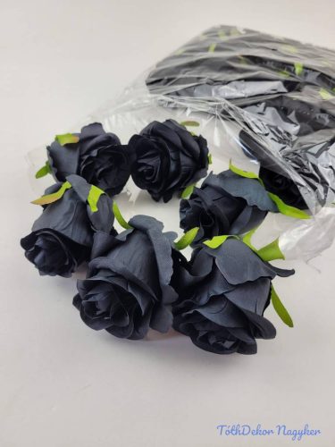 Bimbós rózsa selyemvirág fej D6,5cm - Fekete