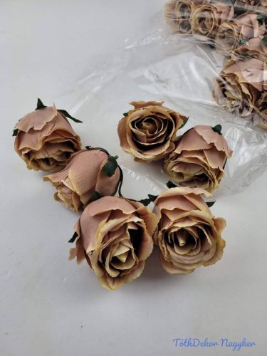 Bimbós rózsa selyemvirág fej D6,5cm - Cappucino