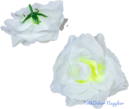 Rózsa nyílott selyemvirág fej nyílt rózsafej 10 cm - Fehér-Zöldes közepű