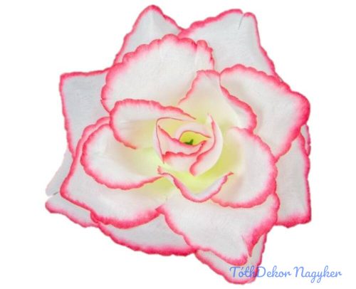Rózsa nyílott selyemvirág fej nyílt rózsafej 10 cm - Fehér-Rózsaszín cirmos szélű