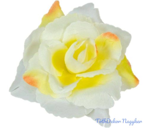 Rózsa nyílott selyemvirág fej nyílt rózsafej 10 cm - Krém-Sárga