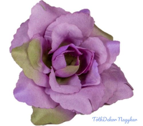 Rózsa nyílott selyemvirág fej nyílt rózsafej 10 cm - Lilás Mályva-Zöld
