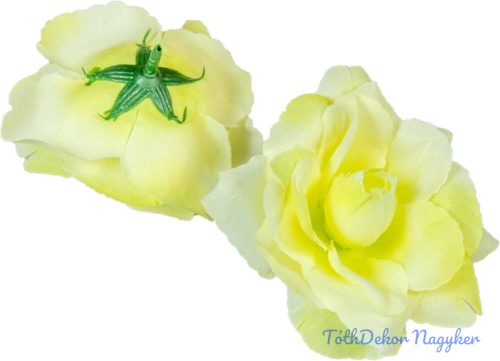 Rózsa nyílott selyemvirág fej nyílt rózsafej 10 cm - Krém-Halvány Zöld