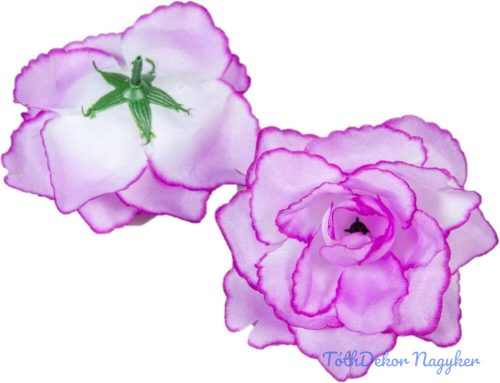 Rózsa nyílott selyemvirág fej nyílt rózsafej 10 cm - Halvány Lila cirmos erős szélű