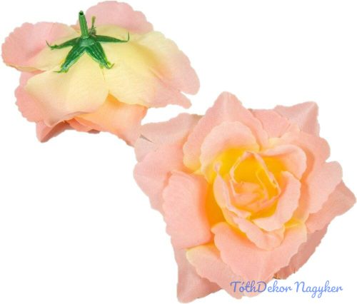 Rózsa nyílott selyemvirág fej nyílt rózsafej 10 cm - Barack-Rózsaszín