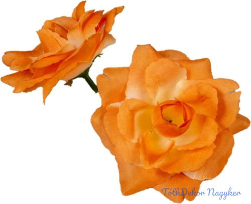 Rózsa nyílott selyemvirág fej nyílt rózsafej 10 cm - Sötét Fehér-Narancs