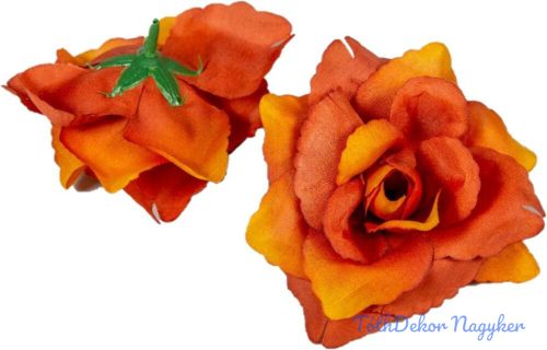 Rózsa nyílott selyemvirág fej nyílt rózsafej 10 cm - Rozsda