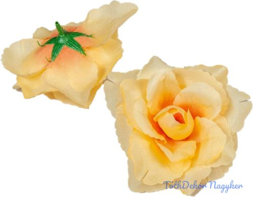 Rózsa nyílott selyemvirág fej nyílt rózsafej 10 cm - Sötét Vaj