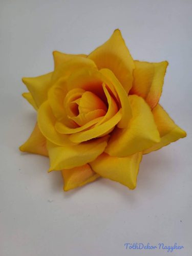 Nyílt rózsa selyemvirág fej 11 cm - Sárgás Narancs