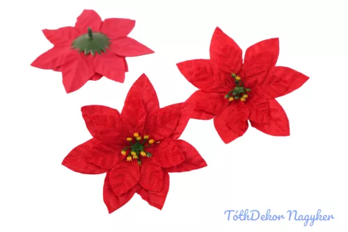 Mikulásvirág bársonyos fej D11,5cm - Piros