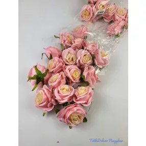 Rózsa selyemvirág fej 6 cm - Rózsaszín-Krém 630