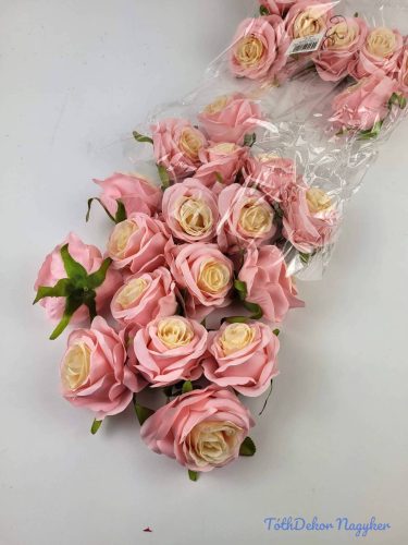 Rózsa selyemvirág fej 6 cm - Rózsaszín-Krém 630