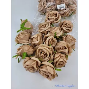 Rózsa selyemvirág fej 6 cm - Karamell 951B