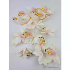 Orchidea selyemvirág fej 9 cm - Krém-Rózsaszín