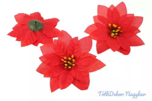 Mikulásvirág selyemvirág fej D13cm - Piros