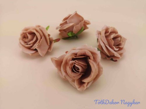 Rózsa szép nyílott selyemvirág fej rózsafej 7 cm - Halvány Barna