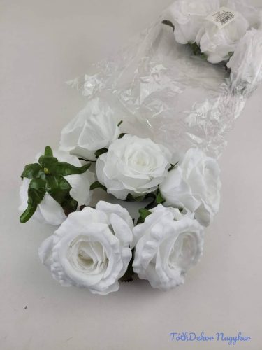 Rózsa selyem fej nyílott 10 cm - Fehér