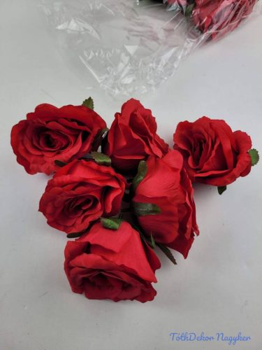 Rózsa selyem fej nyílott 10 cm - Piros