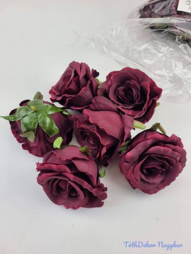 Rózsa selyem fej nyílott 10 cm - Bordó