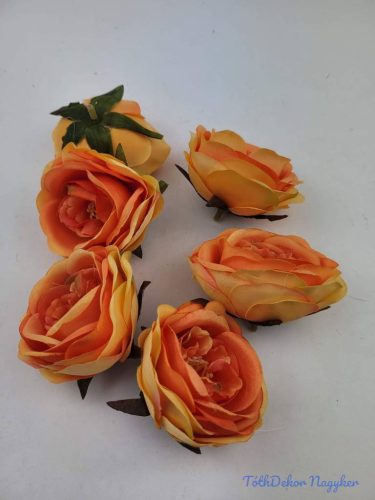 Rózsa selyem fej bibés 7cm - Narancsos