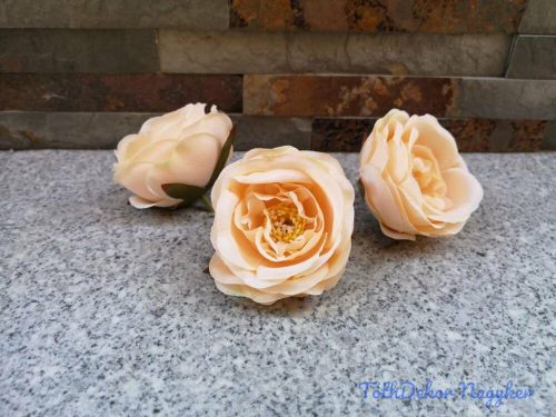 Rózsa szép nyílott bibés selyemvirág fej rózsafej 7 cm - Barack
