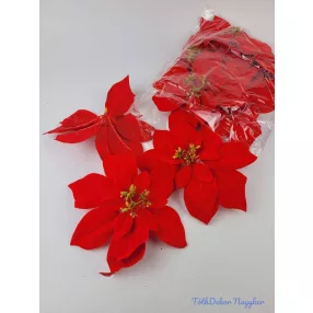 Mikulásvirág bársonyos fej 22cm - Élénk Piros