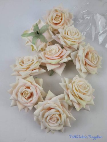 Rózsa nyílott selyemvirág fej 8 cm - Krém-Halvány Rózsaszín