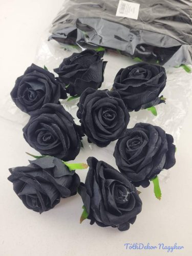 Rózsa bársonyos fej 7cm - Fekete