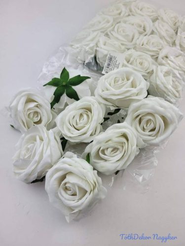 Rózsa bársonyos fej 7cm - Fehér