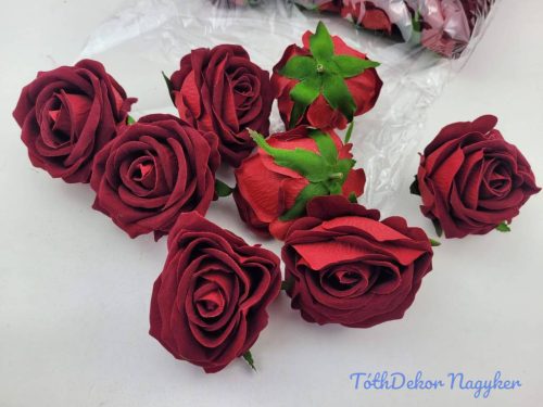Rózsa bársonyos fej 7cm - Piros