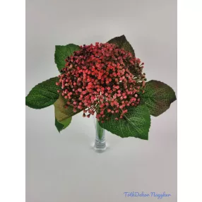Bogyós 7 ágú díszítő csokor levéllel 30 cm - Piros