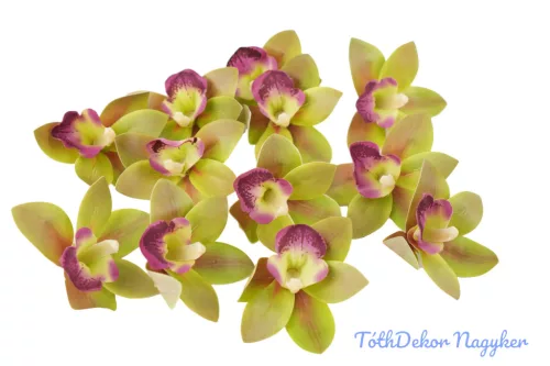 Orchidea gumis művirág fej 9 cm - Zöld