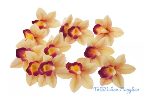 Orchidea gumis művirág fej 9 cm - Sötét Krém
