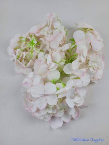Hortenzia fej antik selyemvirág 16 cm - Krém-Rózsaszín