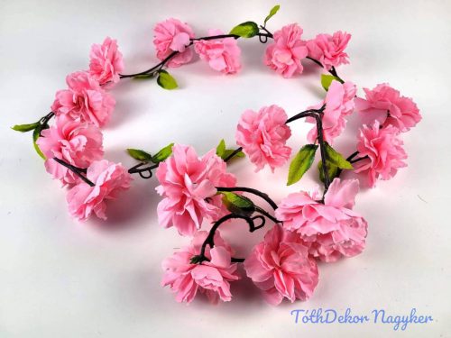 Virágos leveles girland 180 cm - Sötét Rózsaszín