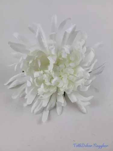 Kócos krizantém selyemvirág fej 14cm - Fehér