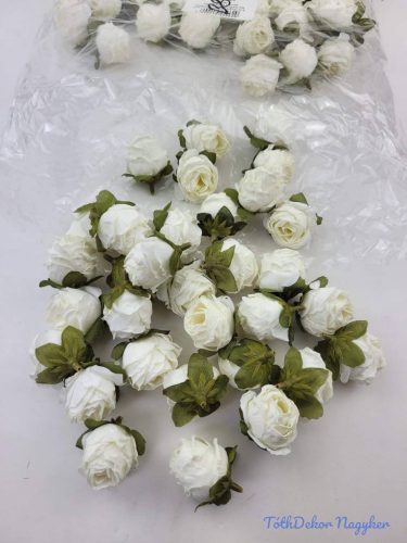 Rózsa szárazhatású selyem fej 3cm - Fehér