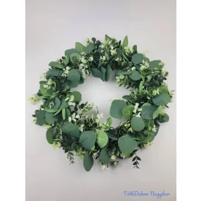 Műzöld koszorú eukaliptuszos selyem levéllel 40cm