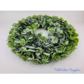 Eukaliptuszos hamvas műzöld koszorú 45cm