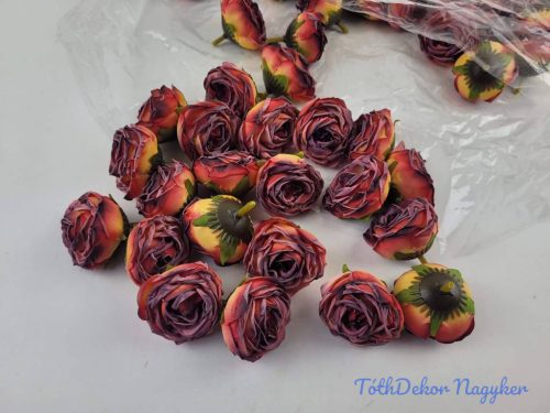 Rózsa szárazhatású selyem fej 4,5cm - Pirosas Narancs