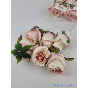Bimbós rózsa selyem fej 6 cm - Krém-Rózsaszín