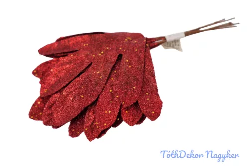 Flitteres-glitteres levél 6db/köteg 24cm - Piros