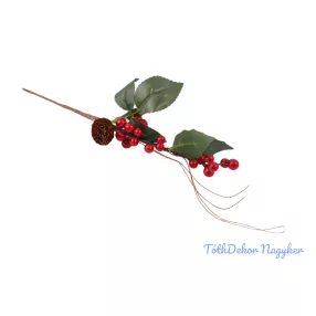 Piros bogyós leveles tobozos ág 37cm