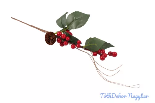 Piros bogyós leveles tobozos ág 37cm