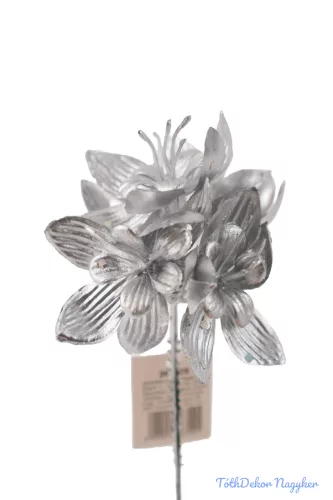 Metál művirágos pick 18cm - Ezüst