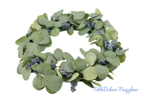 Hamvas levelű bogyós koszorú 40 cm