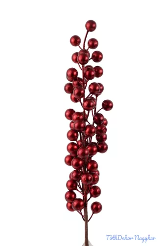 Gyöngyházas bogyós ág 54cm - Piros