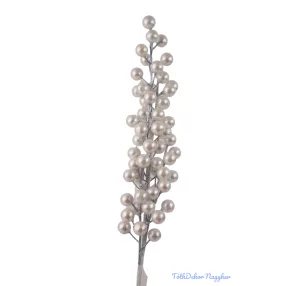 Gyöngyházas bogyós ág 54cm - Fehér